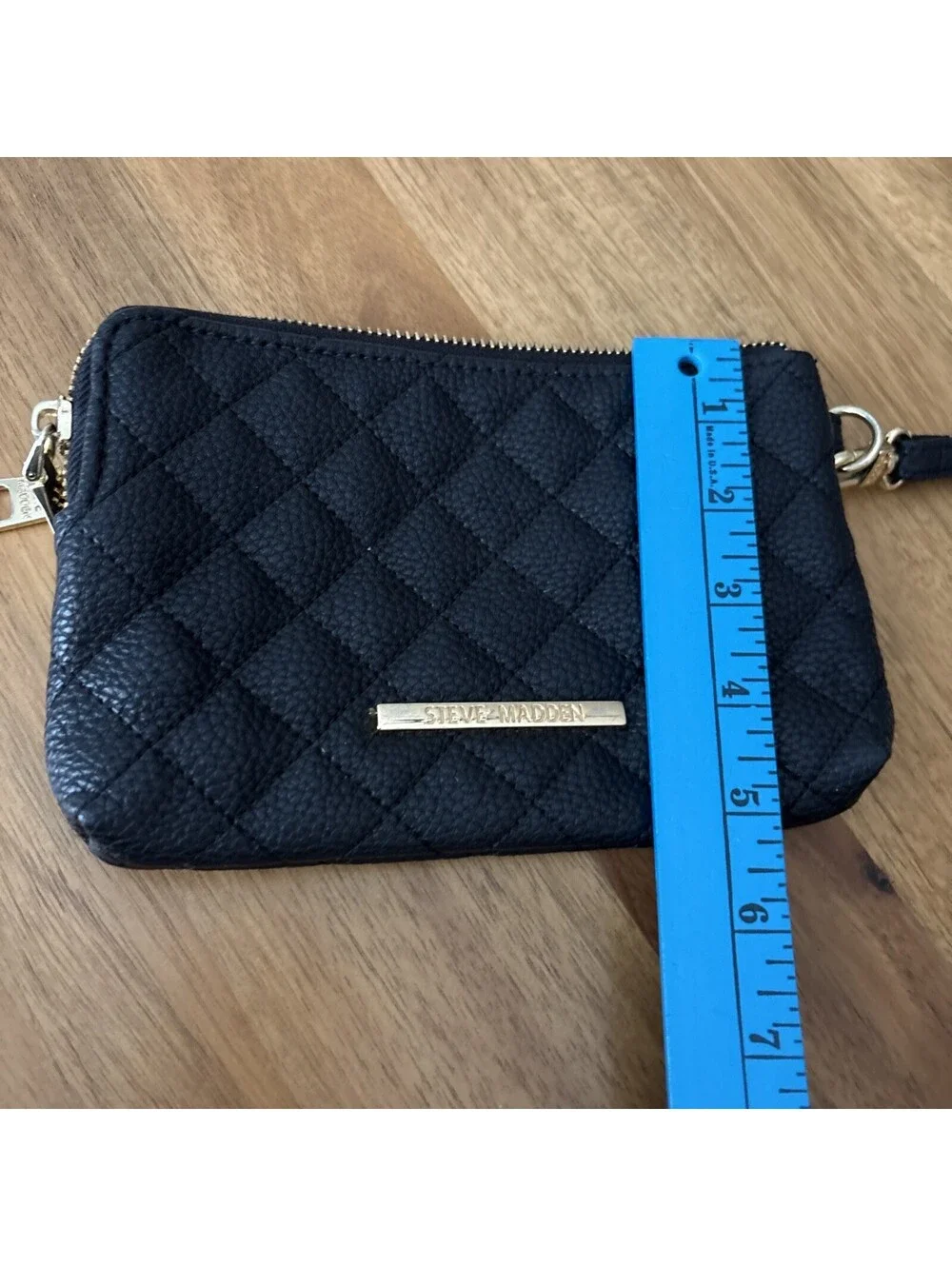 Steve Madden Quilted Wristlet - Black With Black Hardware 2 Zip Compartments